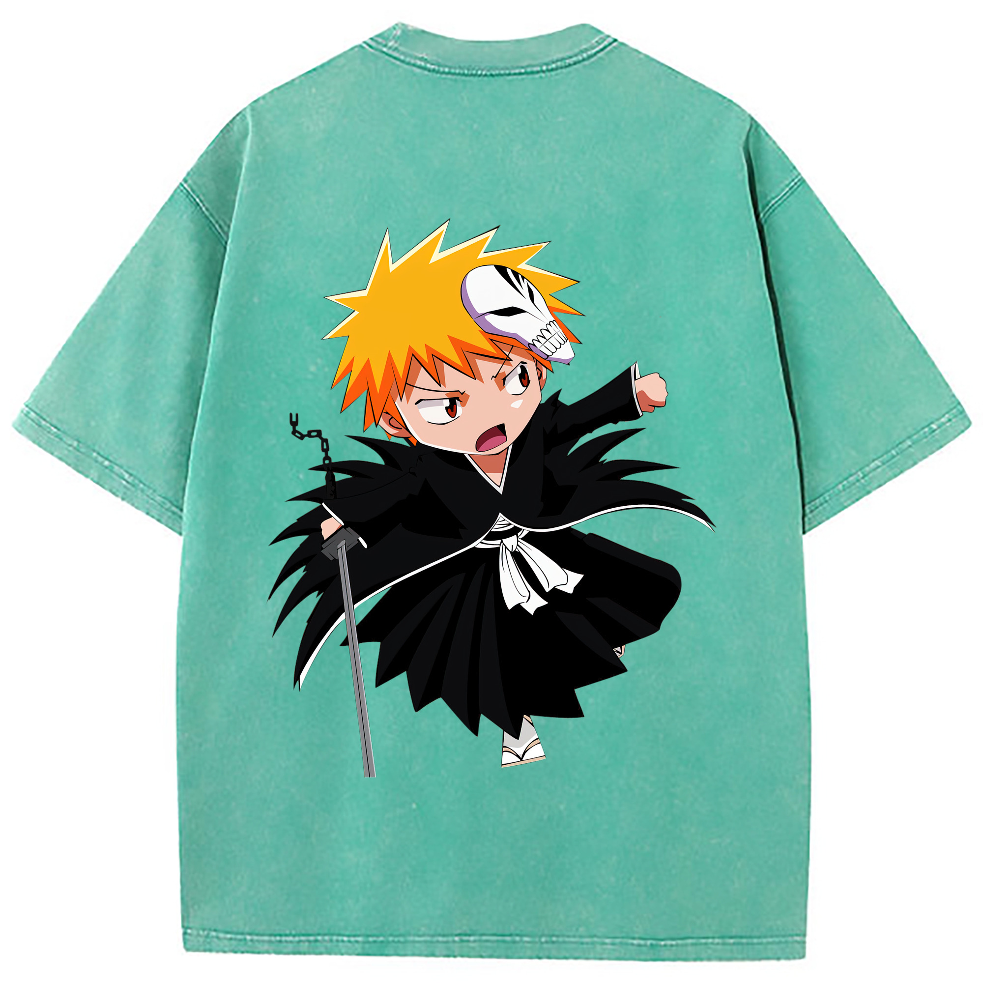 （画像用） ブリーチ 黒崎一護（くろさき いちご）BLEACH Kurosaki Ichigo 綿100% ヴィンテージ風 半袖Tシャツ（背面プリント）